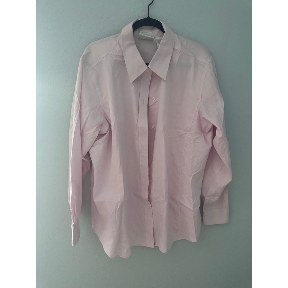 Liz Claiborne Woman Pink Non-Iron Button Down Shirt Blouse 16W Long Sleeve